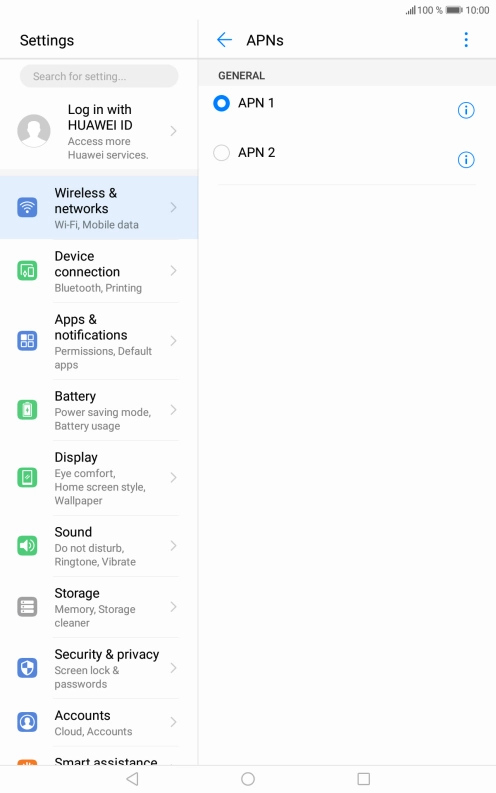 Press the field next to the data connection to activate it.