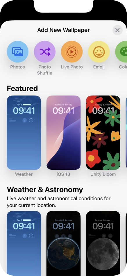 Press the required category and follow the instructions on the screen to select the required background image.