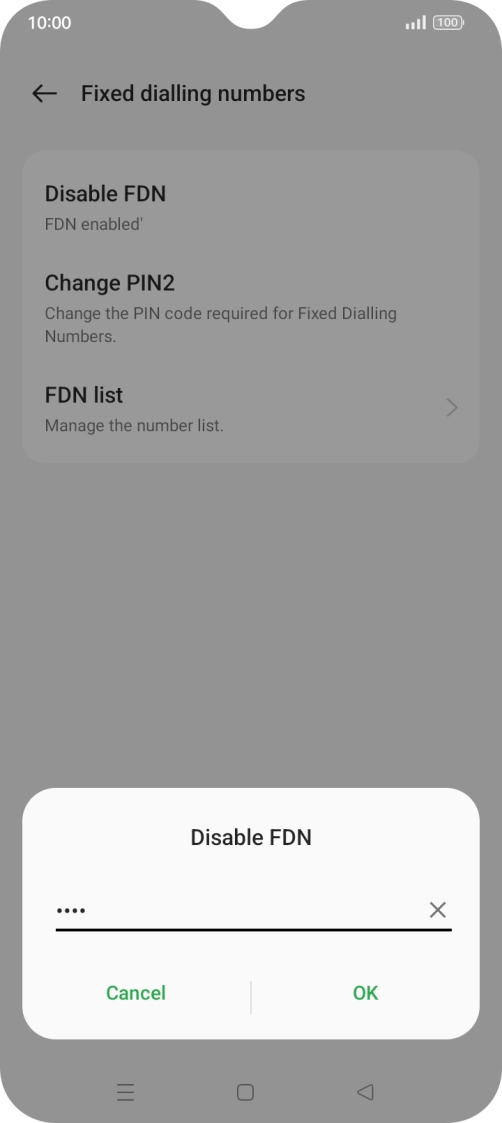 Key in the PIN2 and press the confirm icon. The default PIN2 is 0000.