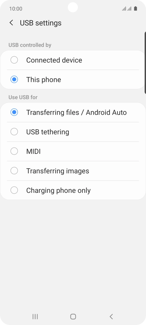 Press Transferring files / Android Auto.