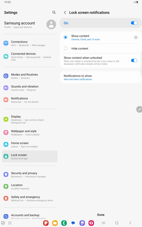 Press the required settings to turn them on or off.