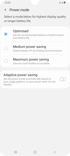 Press the required setting.