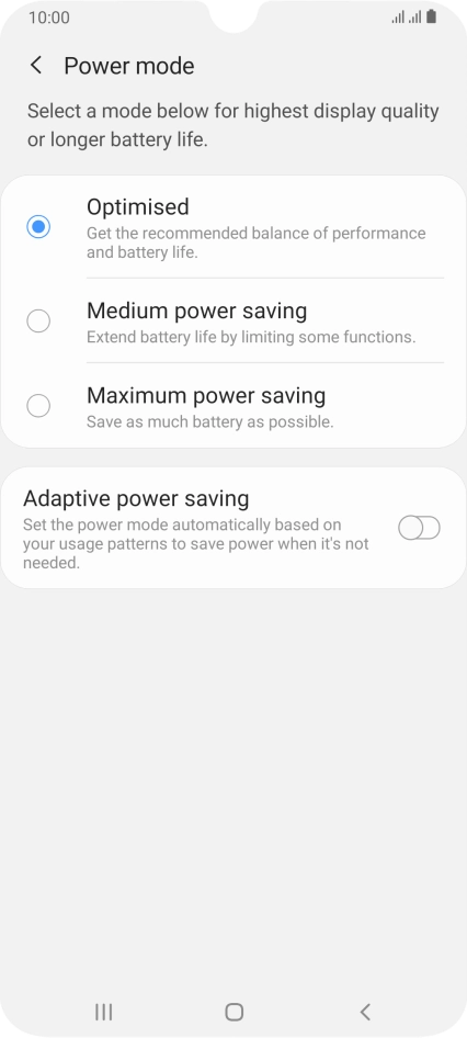 Press the required setting.