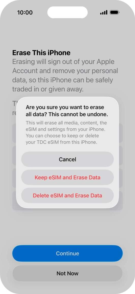 Press the required setting.