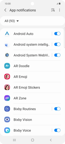 Press the indicators next to the required apps to turn the function on or off.