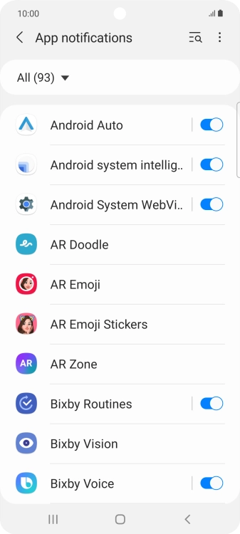 Press the indicators next to the required apps to turn the function on or off.