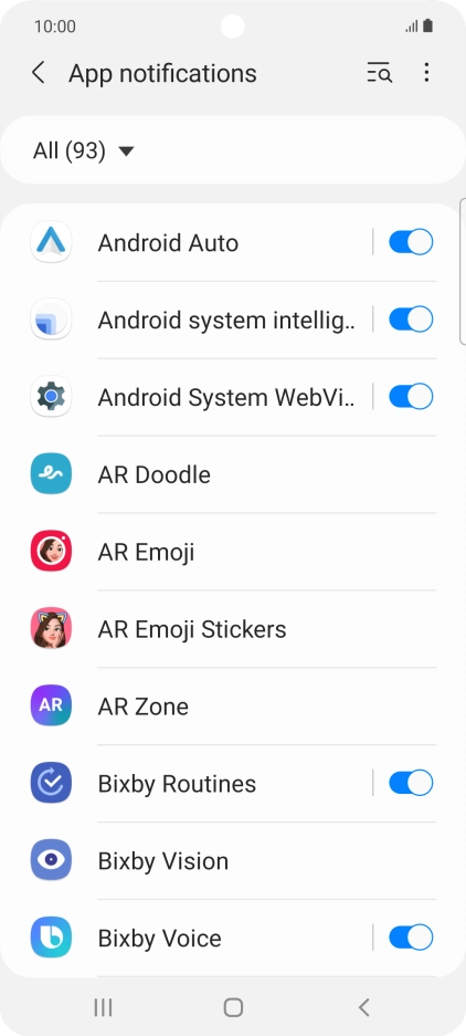 Press the indicators next to the required apps to turn the function on or off.