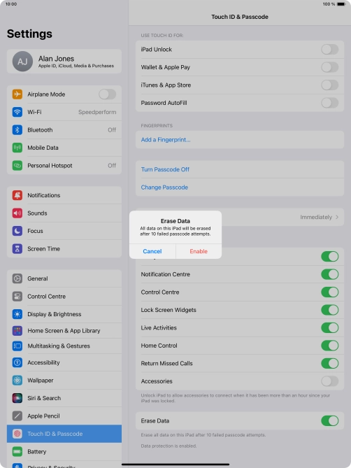 If you turn on the function, press Enable.