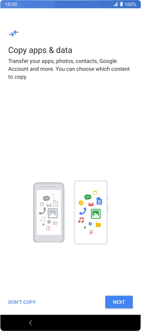 You can transfer the contents of another phone to your phone when it's activated for the first time and after a factory reset. When this screen is displayed, your phone is ready to transfer contents from another phone.