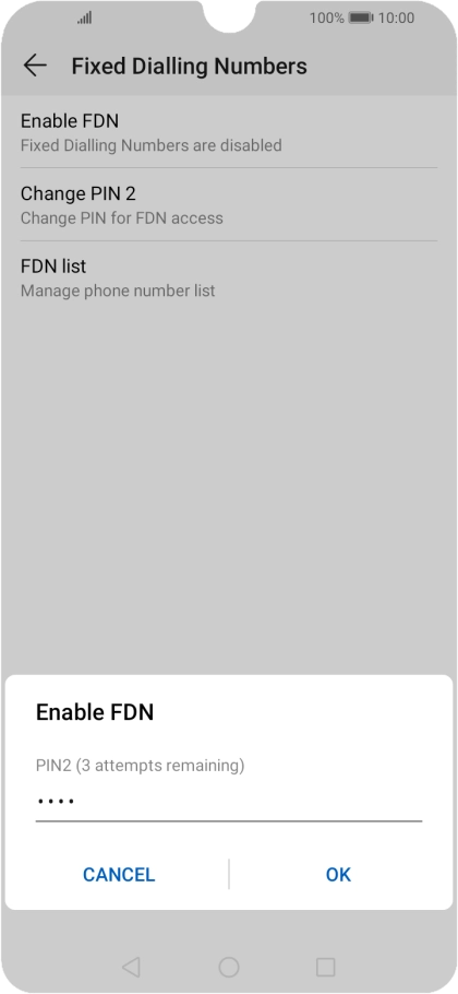 Key in your PIN2 and press OK. The default PIN2 is 0000.