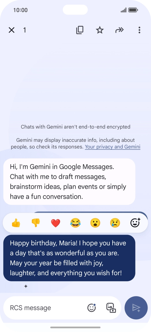 Press and hold the text suggestion from Gemini. Follow the instructions on the screen to use the text suggestion.