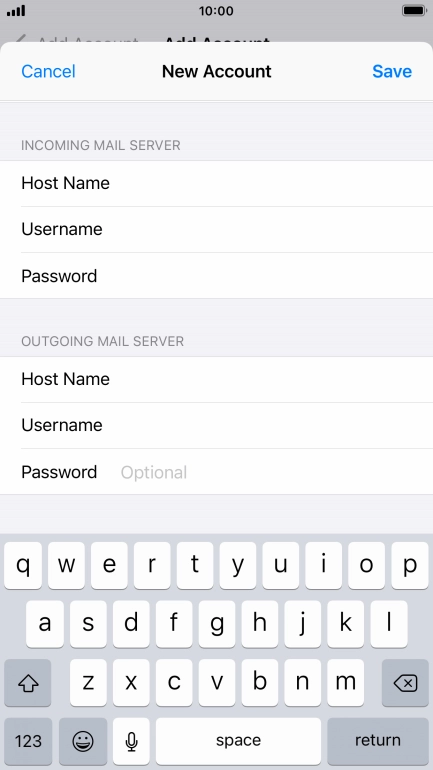 Press Password and key in the password for your email account.