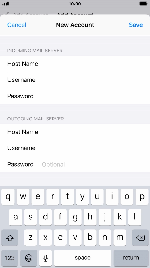 Press Password and key in the password for your email account.