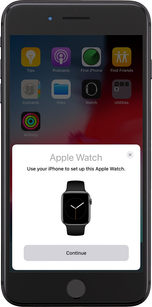 On your phone: Press Continue and follow the instructions on your phone to place the watch face in the middle of your phone's camera viewfinder.