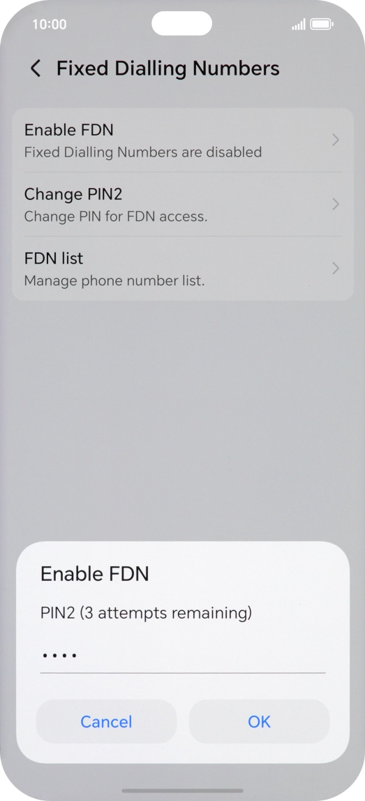 Key in your PIN2 and press OK. The default PIN2 is 0000.
