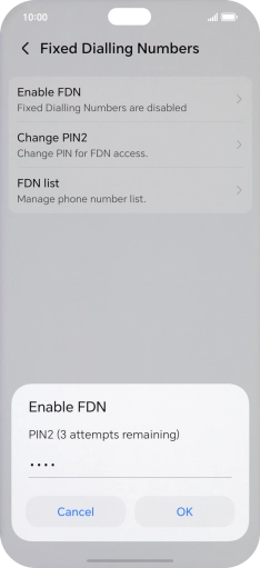 Key in your PIN2 and press OK. The default PIN2 is 0000.