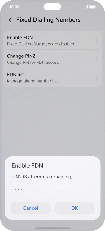 Key in your PIN2 and press OK. The default PIN2 is 0000.