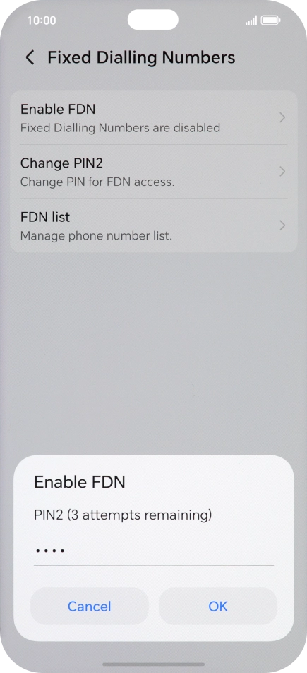 Key in your PIN2 and press OK. The default PIN2 is 0000.