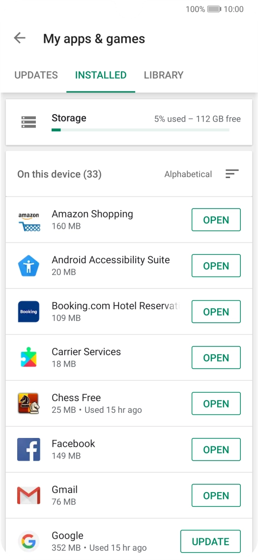 Press the required app.