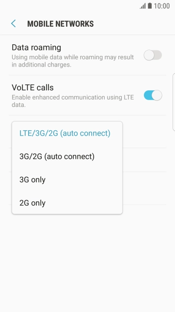 Press the required network mode.