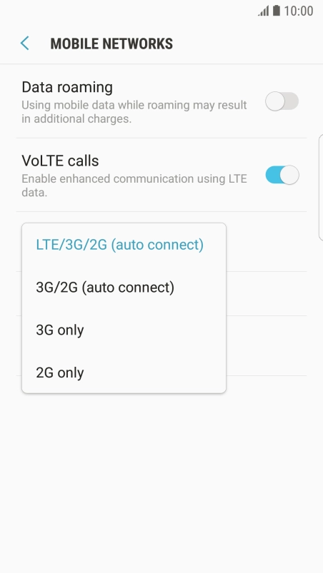 Press the required network mode.