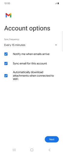 If this screen is displayed, you email account has been recognised and set up automatically. Follow the instructions on the screen to key in more information and finish setting up your phone.