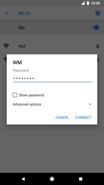 Key in the password for the Wi-Fi network and press CONNECT.