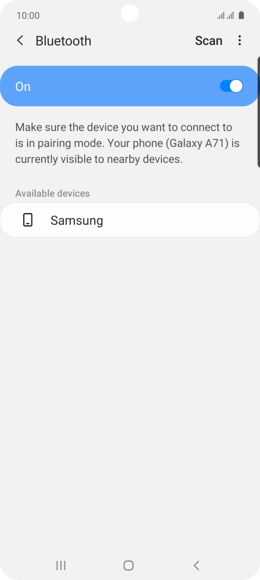 Press the required Bluetooth device and follow the instructions on the screen to pair the device with your phone.