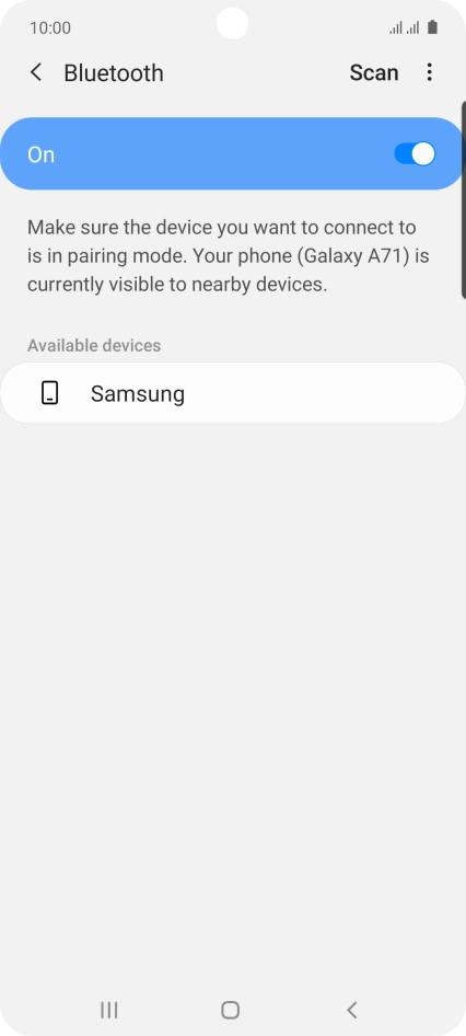 Press the required Bluetooth device and follow the instructions on the screen to pair the device with your phone.