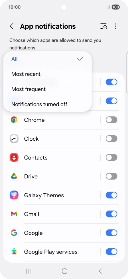 Press the required setting.