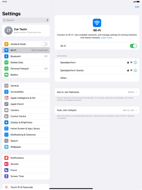 Press the required Wi-Fi network and key in the password for the Wi-Fi network.