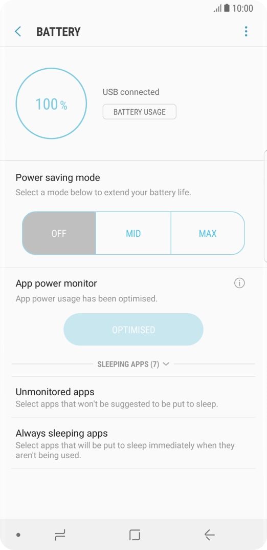 Press the required setting.