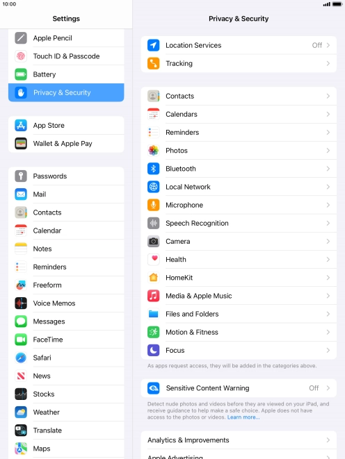 Press Location Services.