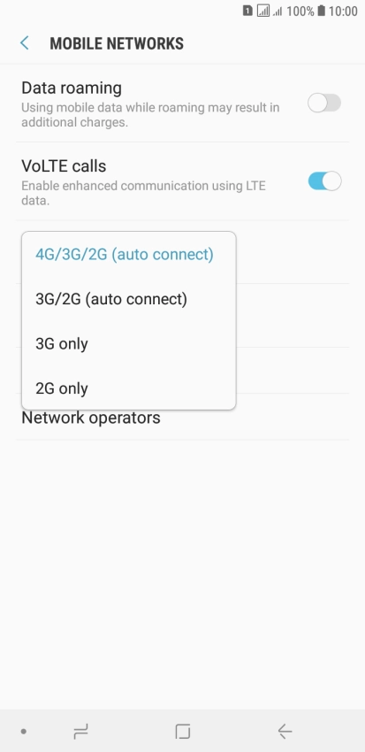 Press the required network mode.