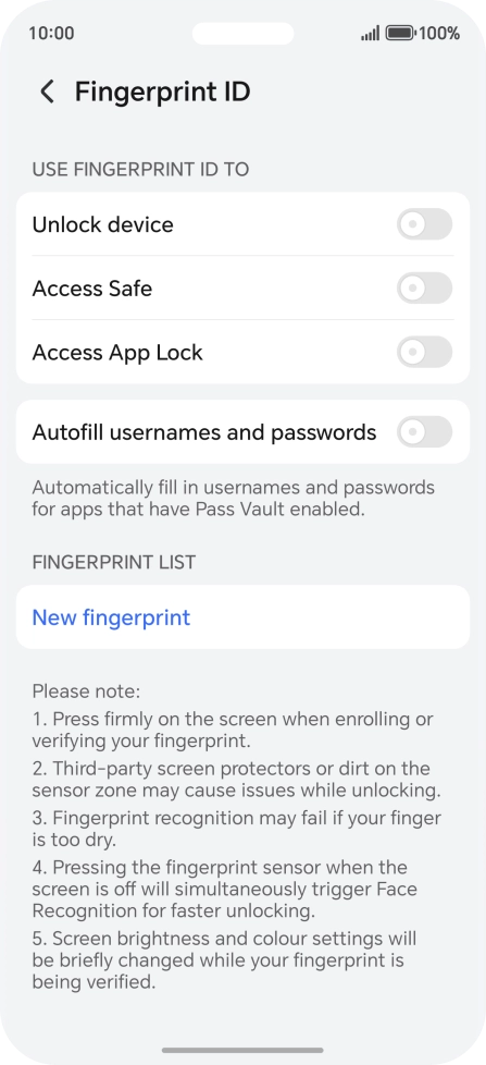 Press New fingerprint.