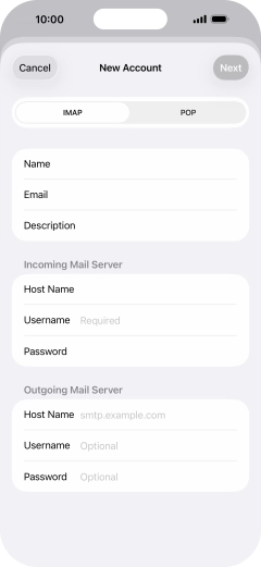 Press Username and key in the username for your email account.