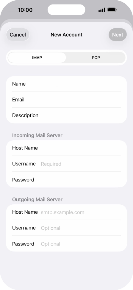 Press Username and key in the username for your email account.