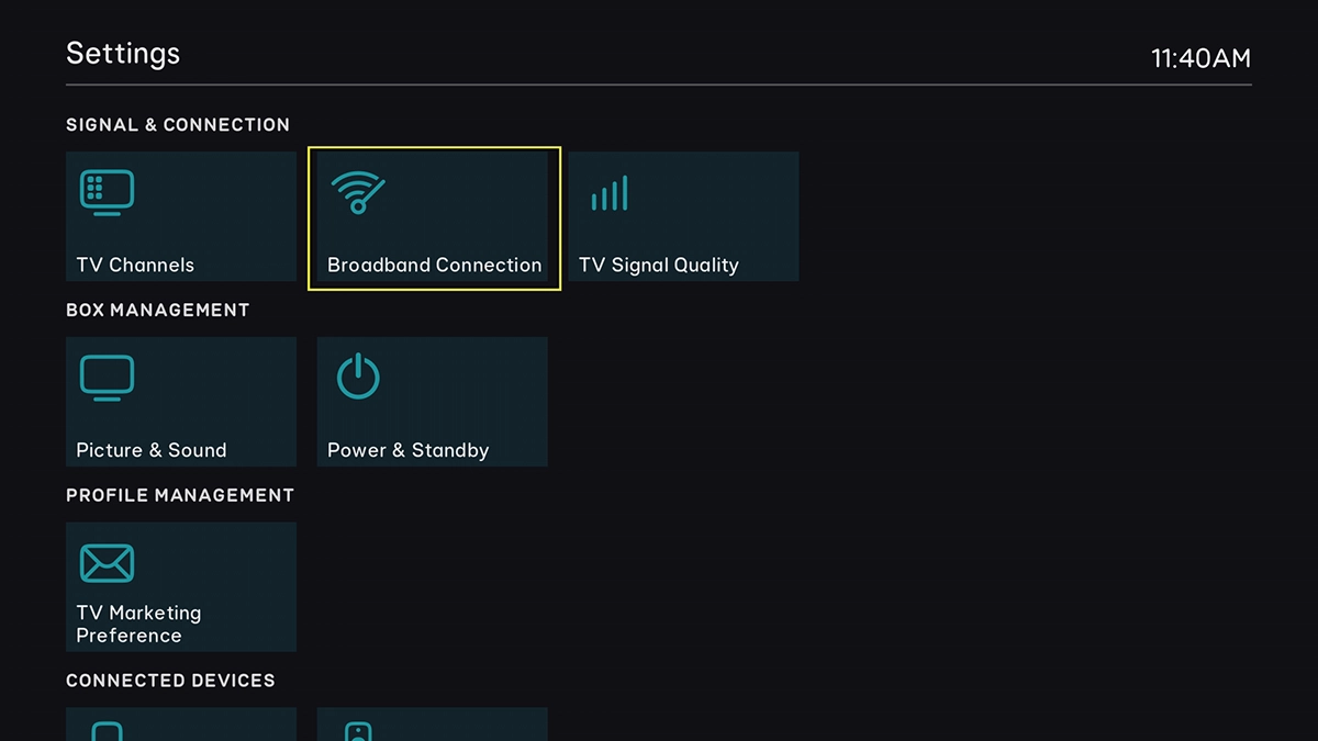 Highlight Broadband Connection.