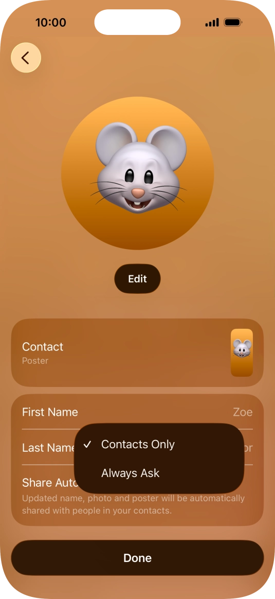 Press the required setting.