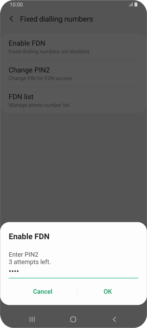 Key in your PIN2 and press OK. The default PIN2 is 0000.