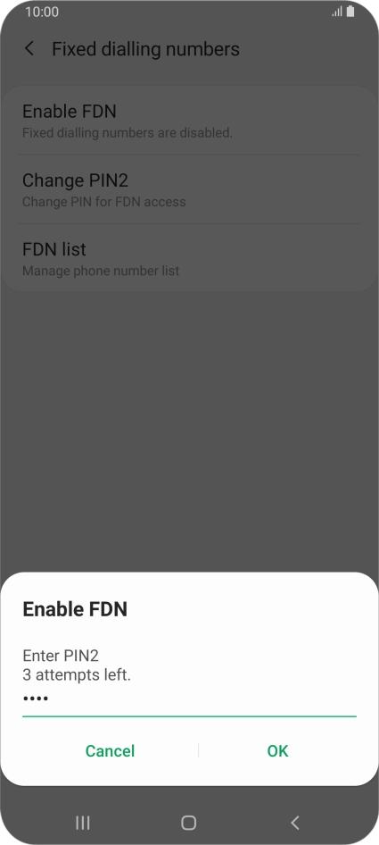 Key in your PIN2 and press OK. The default PIN2 is 0000.