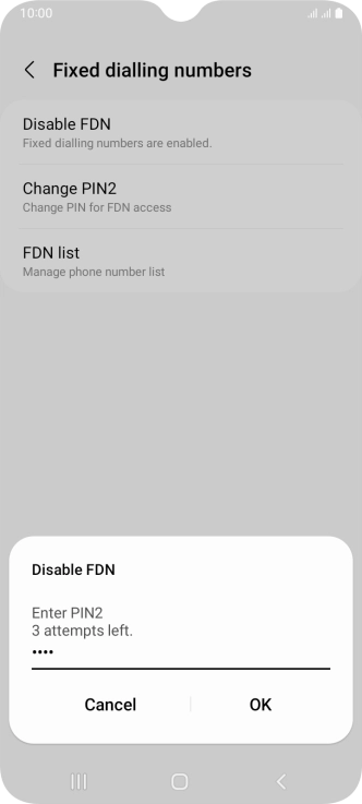 Key in your PIN2 and press OK. The default PIN2 is 0000.