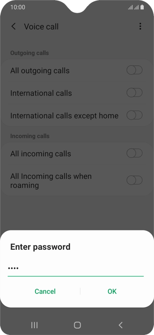 Key in your barring password and press OK.