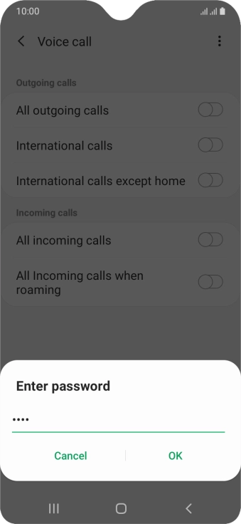 Key in your barring password and press OK.