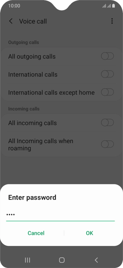 Key in your barring password and press OK.