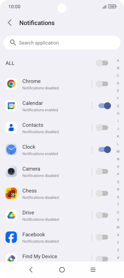 Press the indicators next to the required apps to turn the function on or off.