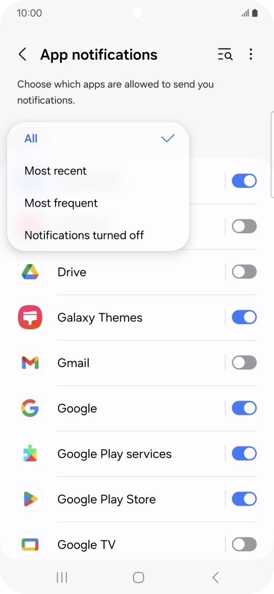 Press the required setting.