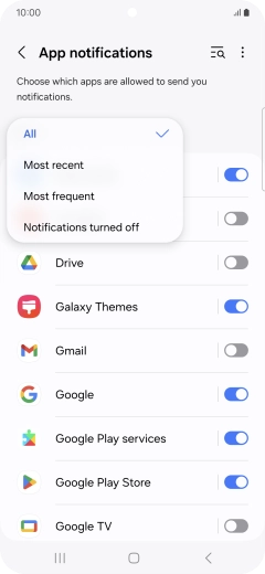 Press the required setting.