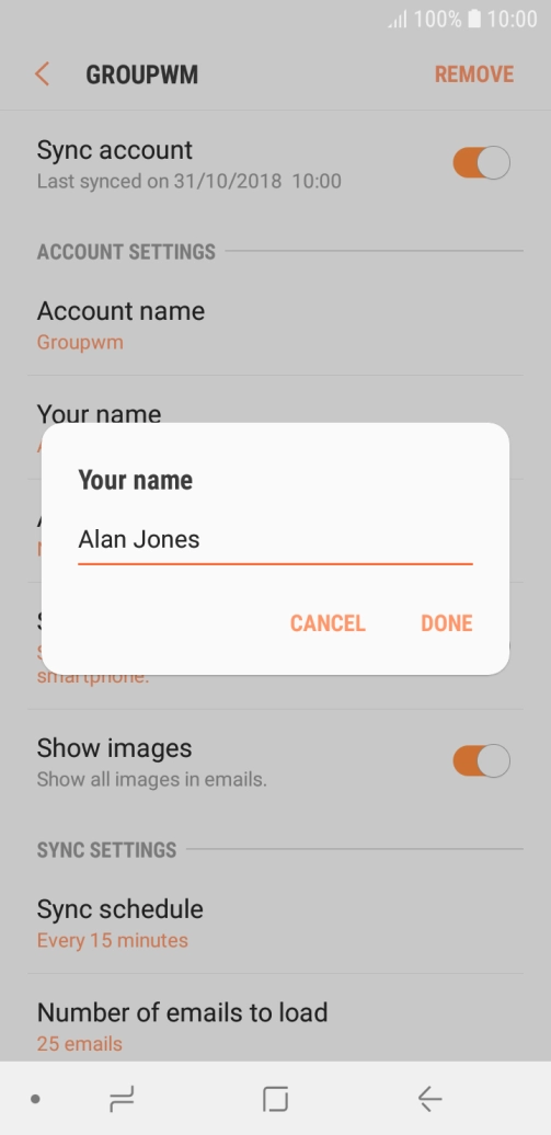 Key in the required sender name and press DONE.