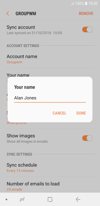 Key in the required sender name and press DONE.